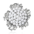 Pearl Cluster Flower Brooch Textured Metal Petals Two Tones view 2