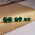 Green Round Bead Stud Earrings in Four Graduated Sizes view 2