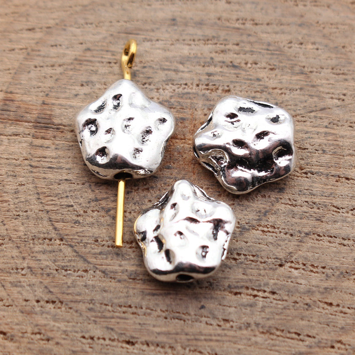10x10x4.3mm 1.1g Antique Silver Tone Zinc Alloy Hammered Five Point Star Flat Spacer Beads for DIY Jewelry