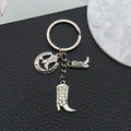 Three-Style Antique Silver Cowboy Boot Hat and Cactus Charm Keychains view 4