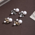 Bow and Pearl Look Cluster Statement Stud Earrings view 4
