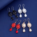 Silver Tone Oval Crystal Teardrop Openwork Crystal Four Designs Metal Dangle Earrings view 4