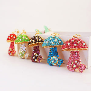Rhinestone Mushroom Keychain With Split Ring And Lobster Clasp