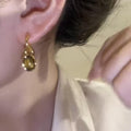 Gold Tone Oval Brown Stone Hoop Earrings Jewelry Design view 4