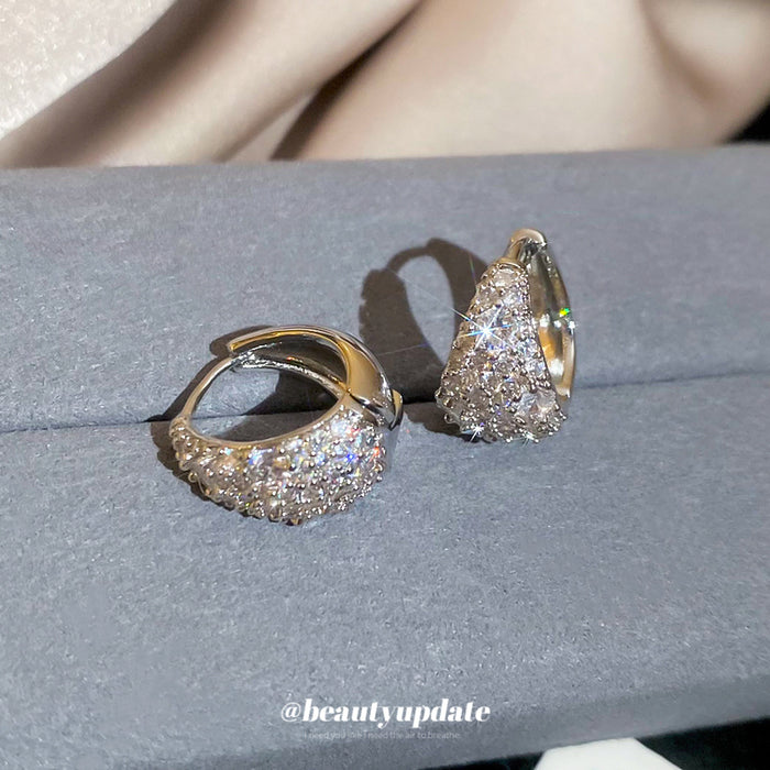 Silver Pave Teardrop Hoop Earrings With A Silver-Tone Finish