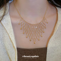 Geometric Fan Fringe Statement Necklace in Gold and Silver Tone view 1