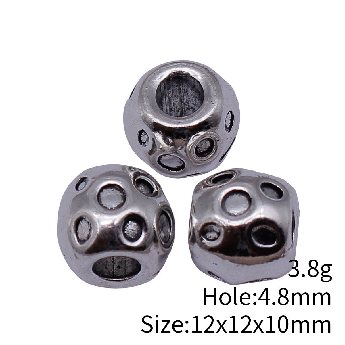 12x12x10mm 3.8g Antique Silver Zinc Alloy Concave Dot Large Hole Spacer Beads for Bracelet Jewelry Making