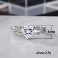 Silver Tone Heart Clear Stone Triple Row Ring Statement Jewelry view 5