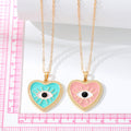Gold Tone Crystal Edge Heart Enamel Evil Eye Pendant Necklaces view 5
