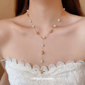 Gold Nugget Charm Pearl Y Necklace Station Style Drop view 1