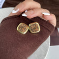 Leopard Pattern Velvet Look Square Gold Stud Earrings view 6
