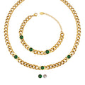 Gold Cuban Link Clear Green Stone Necklace Bracelet Styles view 5