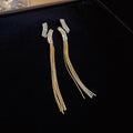 Gold Tone Geometric Crystal Chain Tassel Earrings Statement Jewelry view 6