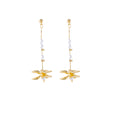 Gold Flower Pearl Look Bead Long Dangle Stud Earrings view 5