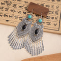 Antique Silver Long Fringe Statement Hook Earrings in Three Colors view 7