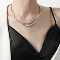 Crescent Bar Pendant Snake Chain Necklace Gold Steel Mix view 4
