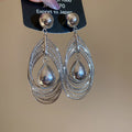 Silver Tone Layered Teardrop Metal Earrings Jewelry view 6