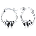 Silver-Tone Cartoon Panda Climbing Mini Hoop Earrings view 1