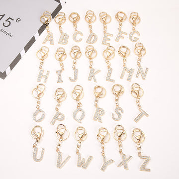 Gold Rhinestone Initial Letter Keychain A-Z Alphabet 26 Options