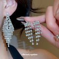 Silver Rhinestone V Tassel Necklace Drop Earring 2-Piece Set view 4