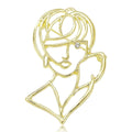 Open Line Art Woman Portrait Brooch in Two Metal Tones view 1