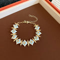 Gold Enamel Rhombus Blue Heart Rhinestone Necklace Bracelet Studs view 7