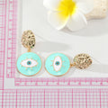 Gold Tone Textured Oval Blue Evil Eye Drop Earrings view 2