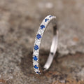 Alternating Blue And Clear Round Stone Slim Ring In Silver Tone view 3