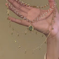 Green Stone and Fine Chain Layered Necklace Decorative Jewelry Design view 2