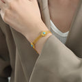 Gold Mesh Bracelet Turquoise Sunburst Cabochon Three Charm view 6