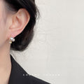 Gold Bar Asymmetric Triple White Pearl Stud Earrings view 2