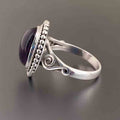 Purple Oval Cabochon Beaded Silver Tone Ring Sizes 6-10 view 3