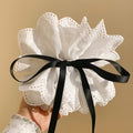 White Eyelet Flower Hair Claw Clips Pearl Black Ribbon view 2