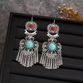 Black and Turquoise Look Silver Ethnic Tassel Earrings view 7