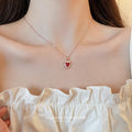 Red Heart Pendant Necklace With Rose Gold Tone Chain view 1