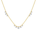 Gold And Steel Ball Chain Necklace With Dangling Clear Zircons view 5
