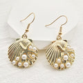 Gold Pearl Scallop Shell Conch Drop Earrings 2 Styles view 6