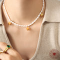 Baroque Freshwater Pearl Necklace Gold Cube Pendant Charms view 2
