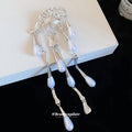 Silver Tone Eye Motif Pearl Teardrop Tassel Brooch Pin view 4