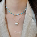 Blue Beaded Layered Necklace Set with Silver Heart Pendant view 1