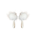 White Pom Pom Pearl Teardrop Stud Earrings With Decorative Metal Accents view 5