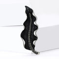 Black Textured Leaf Brooch Silver Rim Dark Crystal Midrib view 2