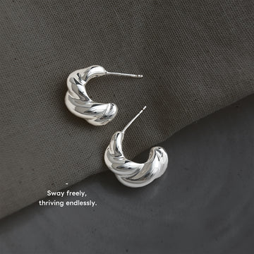 Silver Tone Sculpted Twist Chunky Hoop Stud Earrings For Women