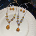 Yellow Teardrop Pendant Necklace Earring Set 2 Colors view 3