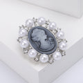 Cameo Lady Portrait Brooch Pearl Rhinestone Silver Or Gold view 4