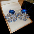 Blue Green Crystal Floral Stud Earrings Fashion Jewelry view 6