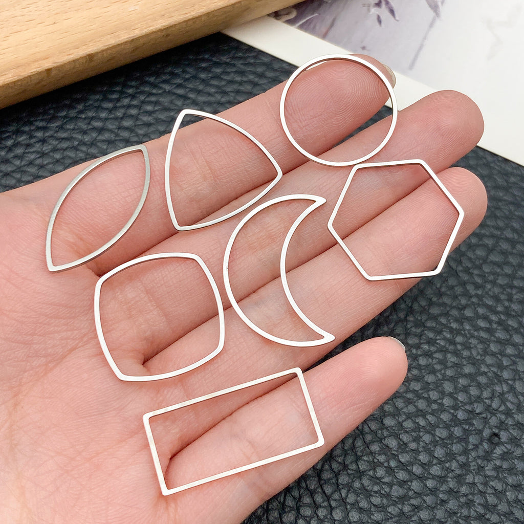 Steel Color Stainless Steel Five Point Star Heart Round Hollow Frame Charm Pendant for DIY Jewelry