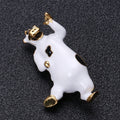 Glossy Dancing Cow Brooch in Black or White Enamel view 4