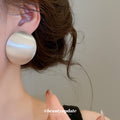 Oversized Brushed Round Metal Stud Earrings in Silver Tone view 3