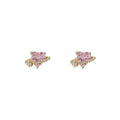 Gold Pink Heart Zircon Stud Earrings Crystal Bar Accent view 5